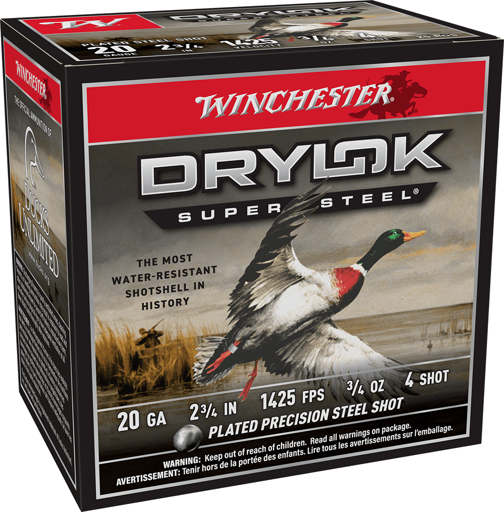 Winchester Ammo Drylok Super Steel 20 Gauge #4 Shot, 3/4 oz, 25 Rounds per Box
