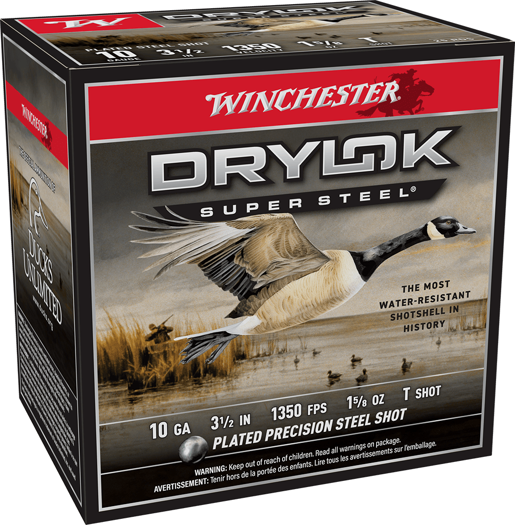 Winchester Ammo Drylok Super Steel 10 Gauge Waterfowl Hunting Shells - 1-5/8 oz Steel Shot, 1350 FPS, 25 Rounds per Box