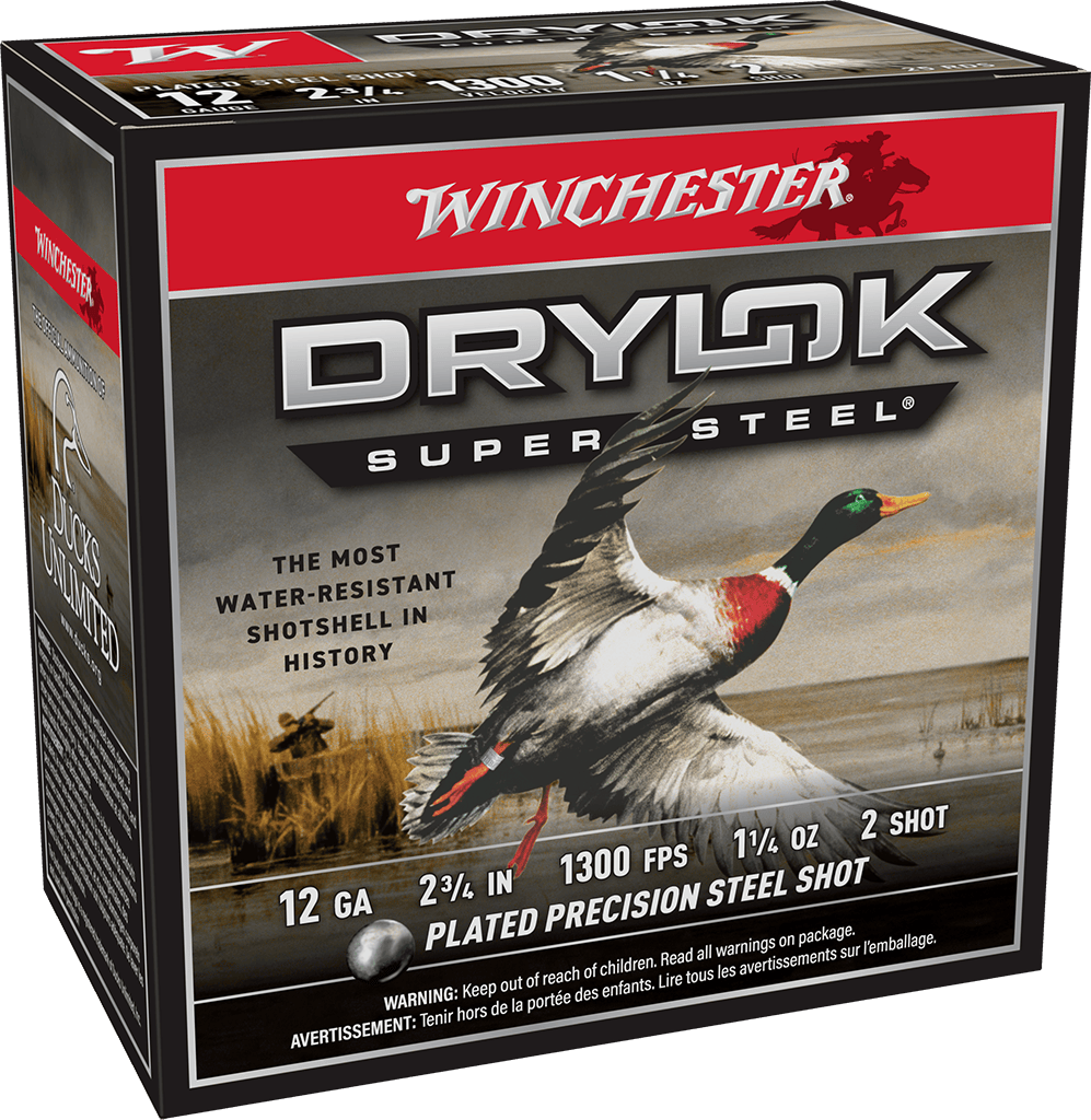 Winchester Ammo Drylok Super Steel 12 Gauge 2.75-inch #2 Steel Shot - 1 1/4 oz, 25 Rounds per Box