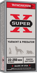 Winchester Ammo Super X .22-250 Remington 55 Gr JSP Hunting Rounds - 20 Rounds per Box, 200 Rounds per Case
