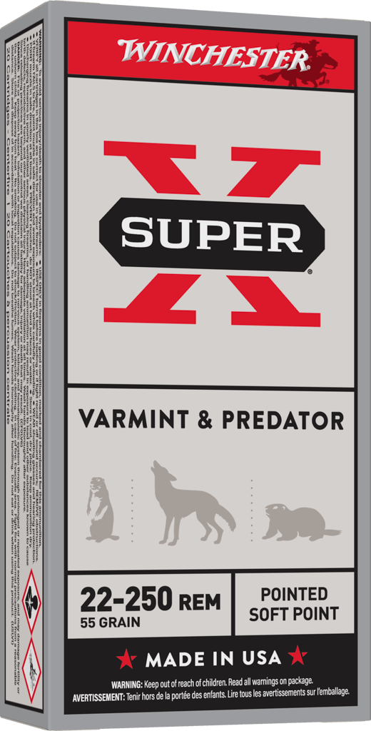 Winchester Ammo Super X .22-250 Remington 55 Gr JSP Hunting Rounds - 20 Rounds per Box, 200 Rounds per Case