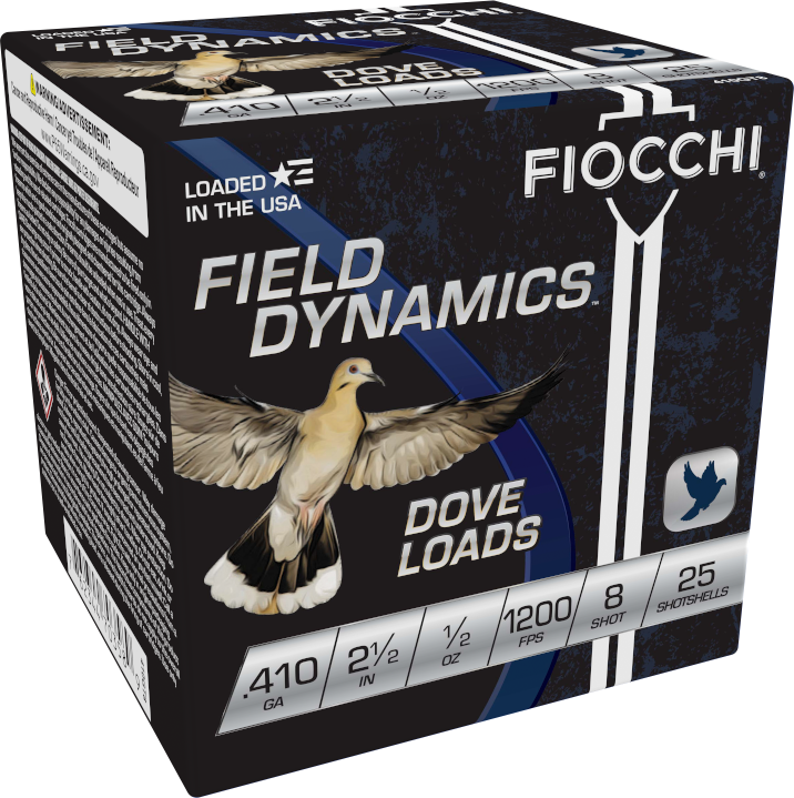 Fiocchi Field Dynamics 410 Gauge 2.5-Inch Shotshells with #8 Shot, 1/2 Ounce, 25 Rounds per Box