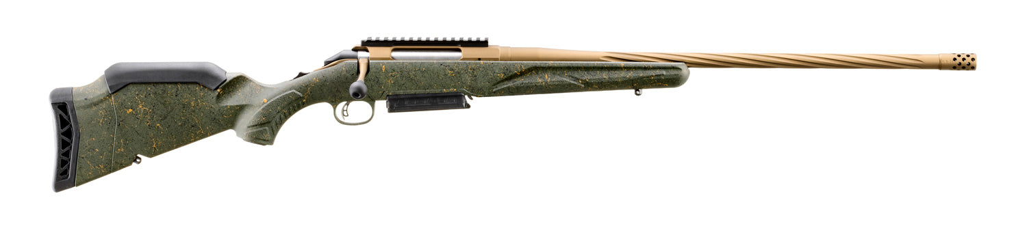 Ruger American G2 Predator Rifle in 300 Win Mag with 22-inch Spiral Barrel, Green Synthetic Stock, and Bronze Finish