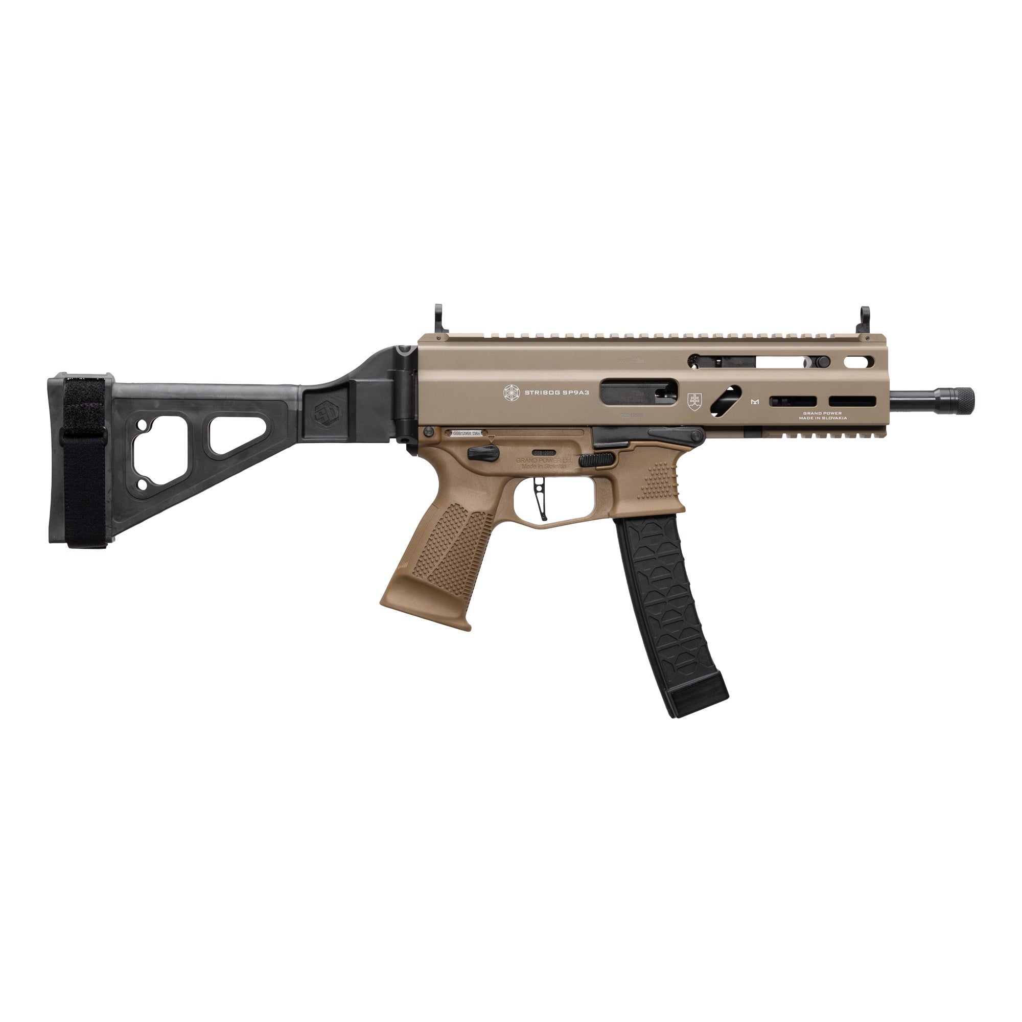 Grand Power Stribog SP9A3 9mm Pistol with 8-Inch Threaded Barrel and Flat Dark Earth Finish