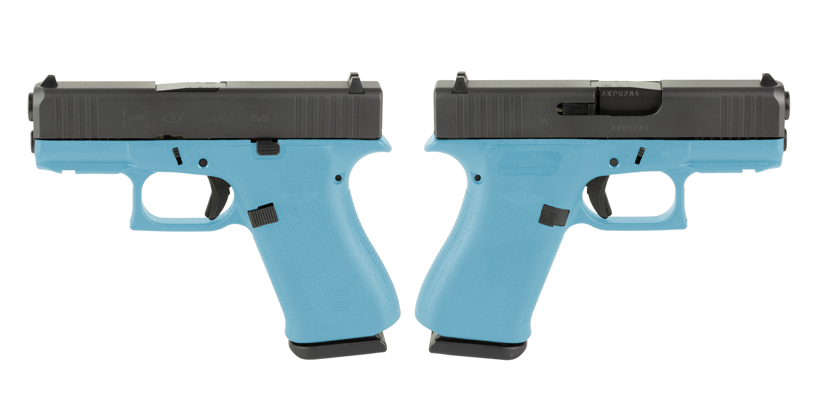 Glock G43X 9mm Pistol with Tiffany Blue Night Sights and Two 10-Round Magazines