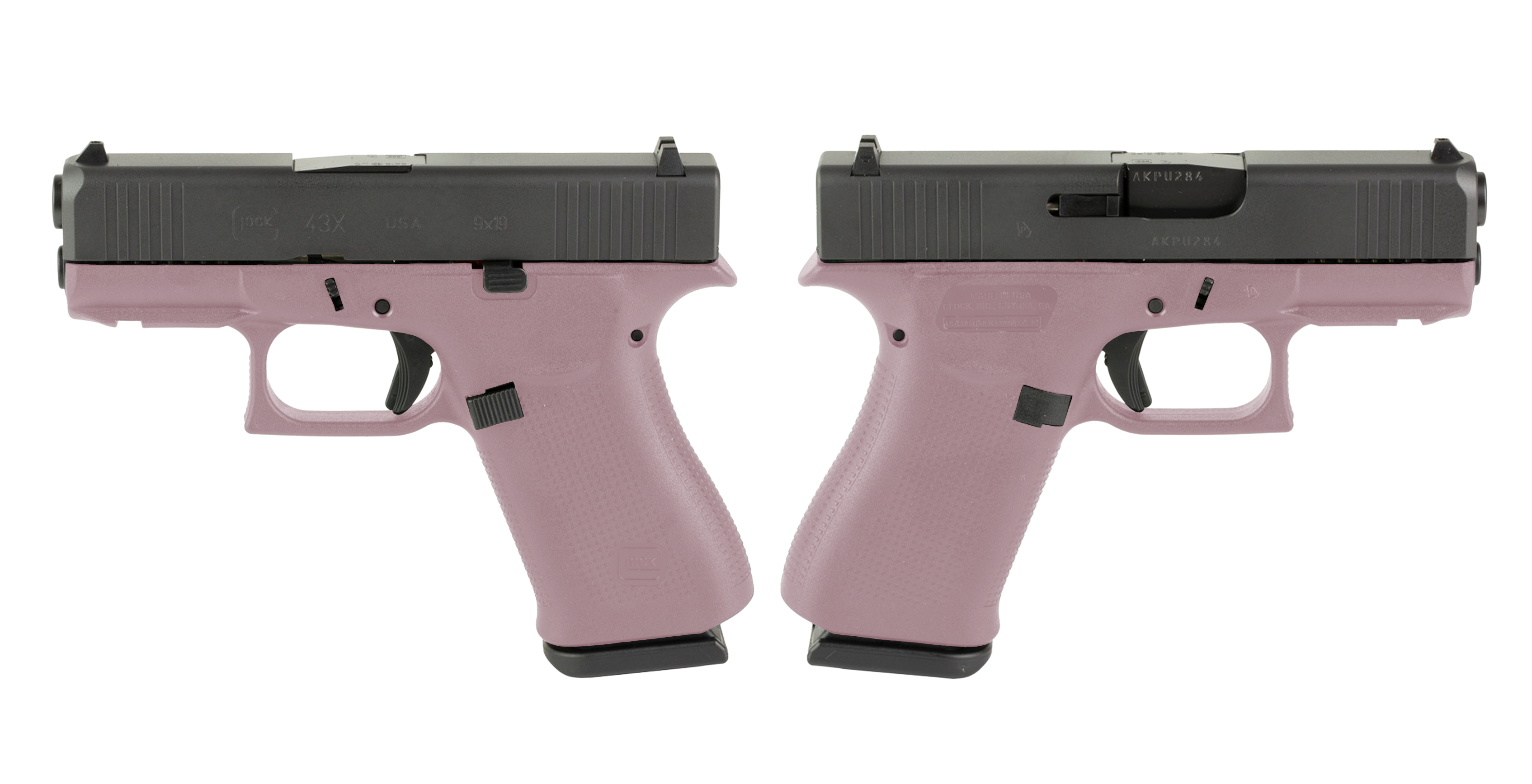 Glock G43X 9mm Pistol with Rose Gold Night Sights and Two 10-Round Magazines