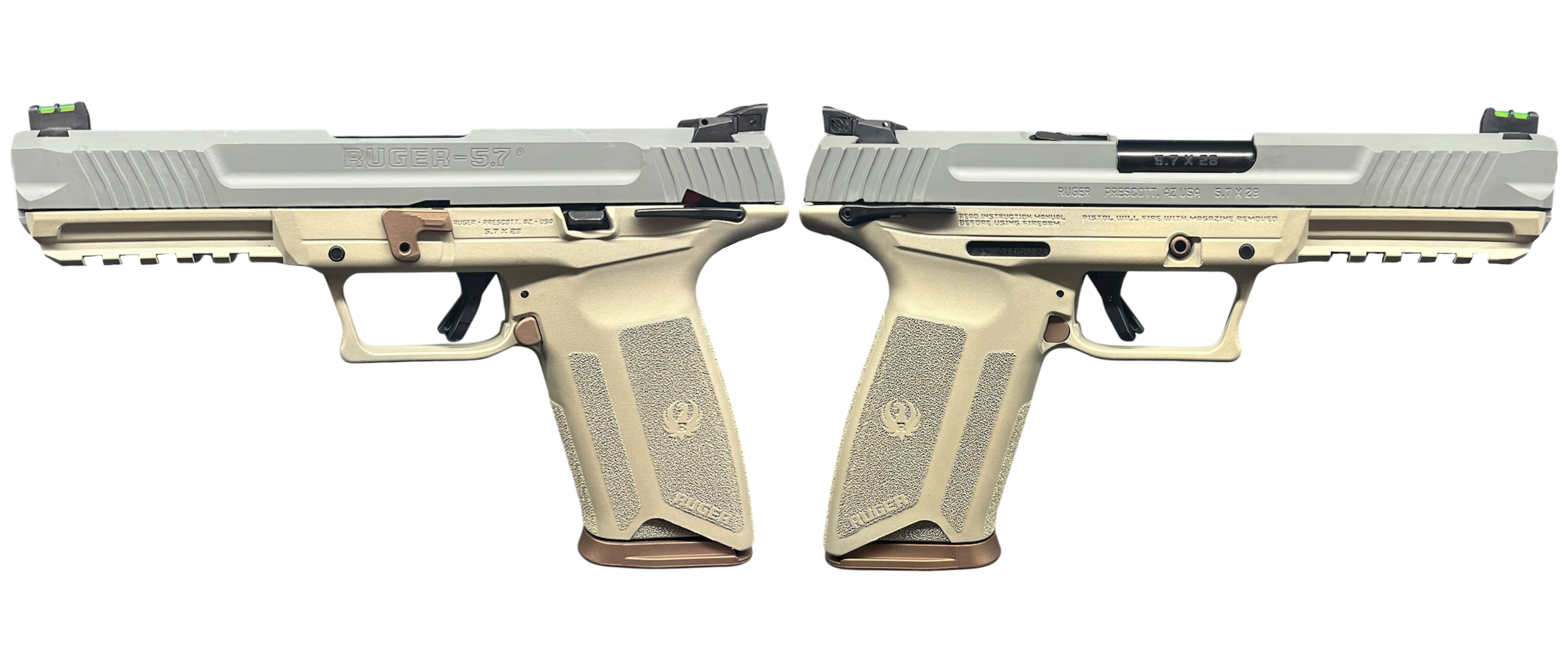 Ruger 5.7 Badger 5.7x28 4.9" Pistol with Tan, Gray, and Brown Finish - Model 16401-HB