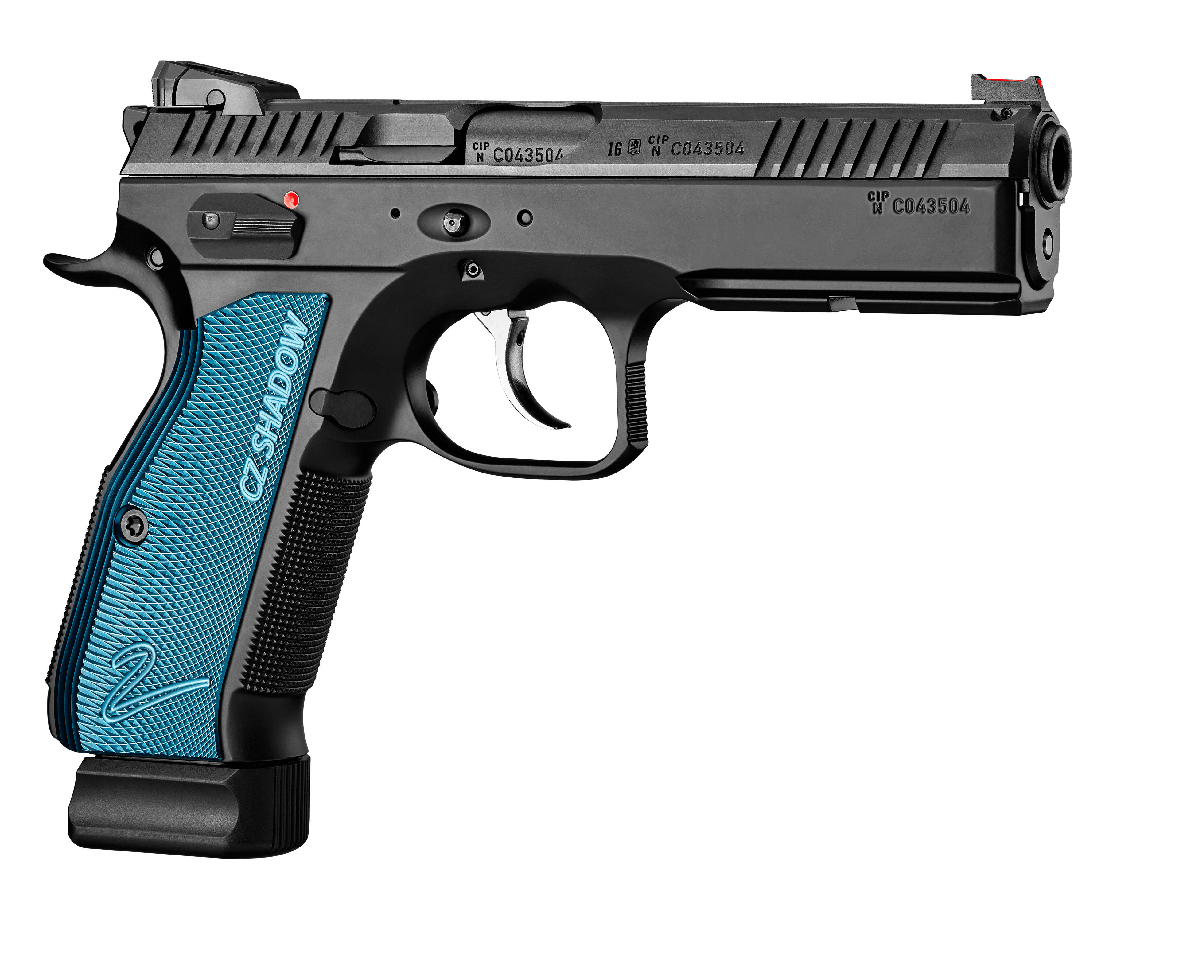 CZ Shadow 2 9mm Pistol with Black Polycoat Finish and Blue Aluminum Grips - Includes 3 Magazines