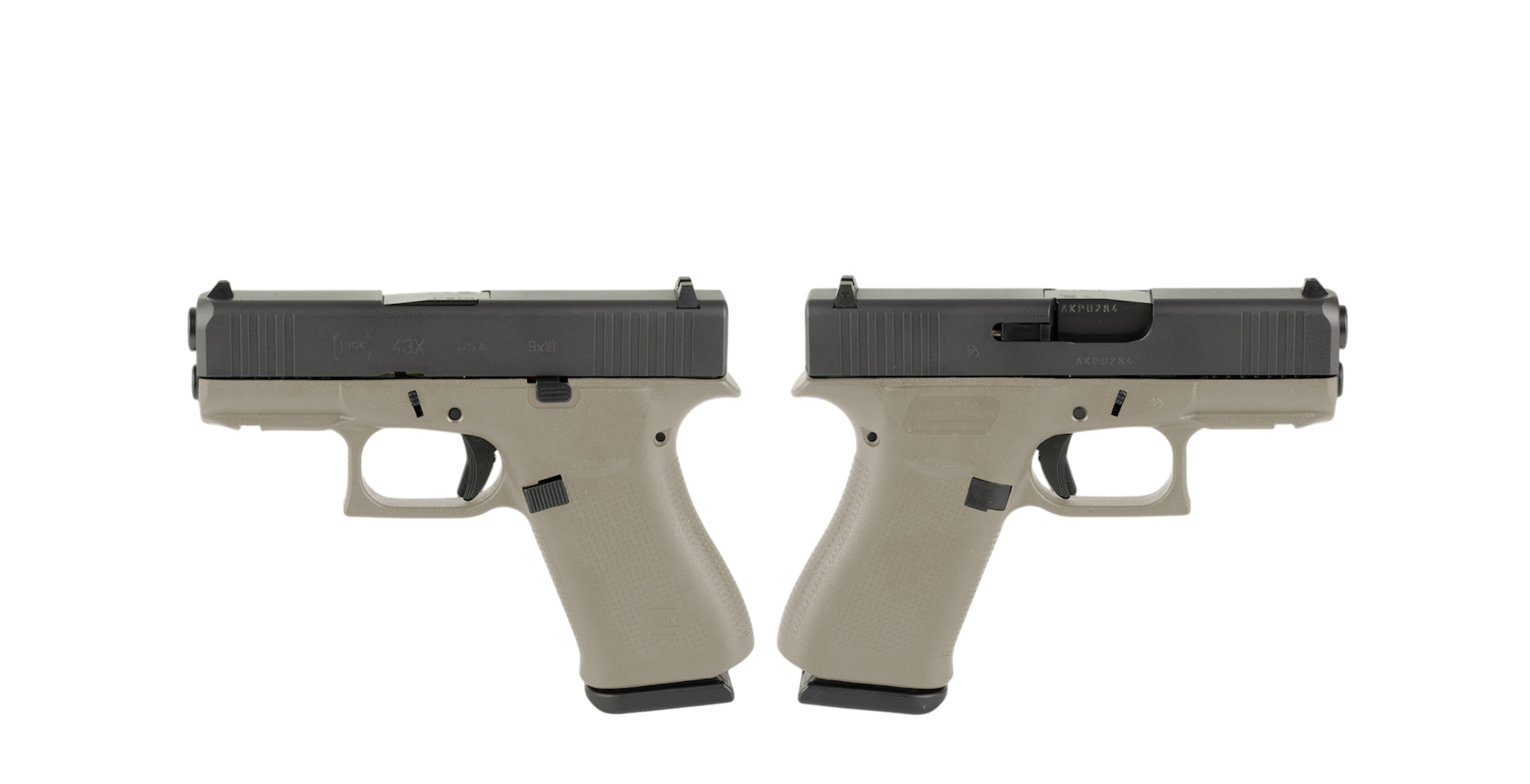 GLOCK G43X 9mm Pistol with Millican Tan Night Sights and Two 10-Round Magazines
