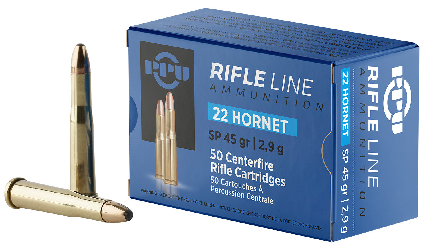 PPU .22 Hornet 45 Grain Soft Point Ammunition, 50 Rounds per Box