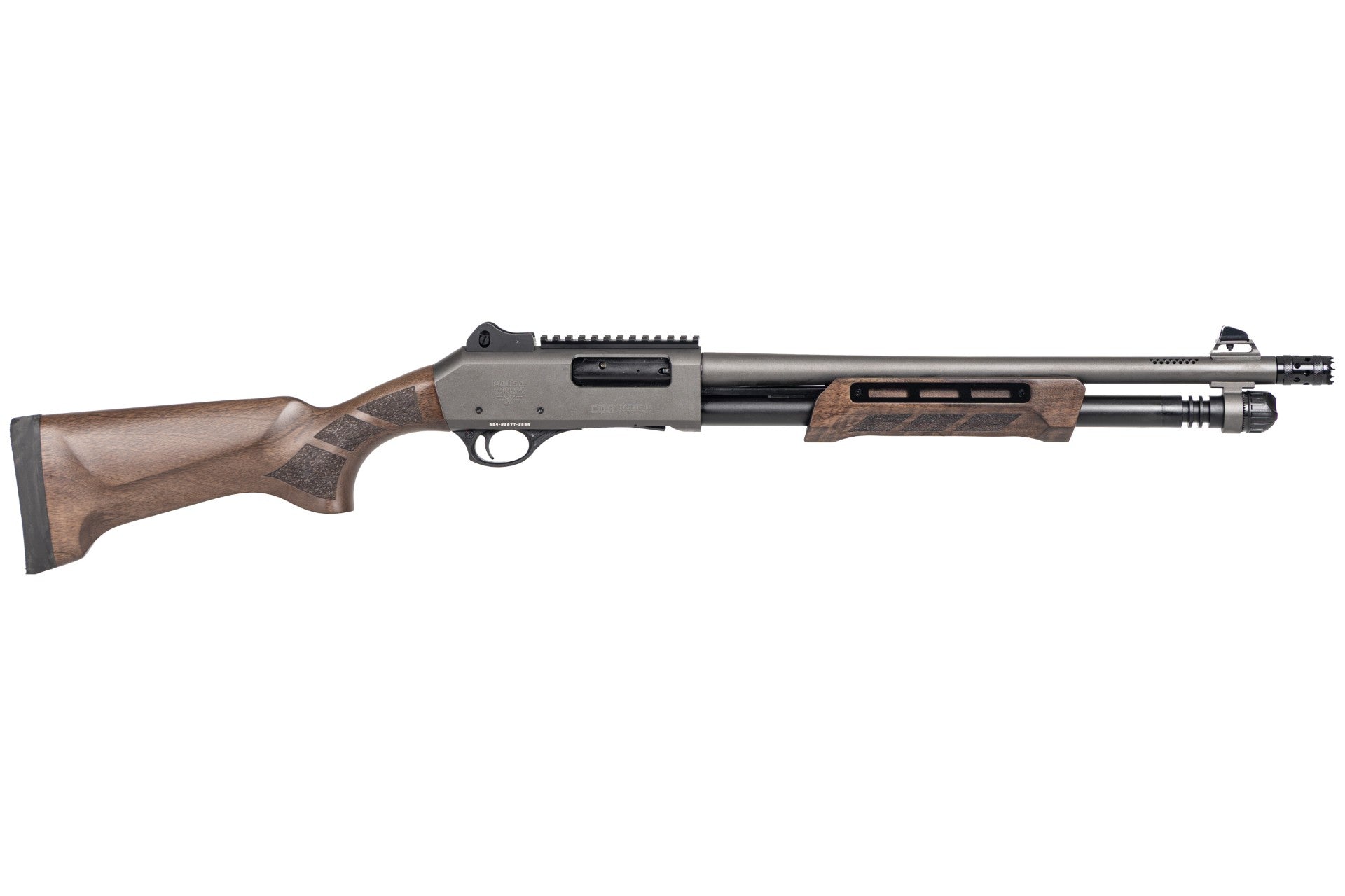 Panzer Arms CQB Pump 12 Gauge Shotgun with 18.5-Inch Barrel in Gray/Walnut