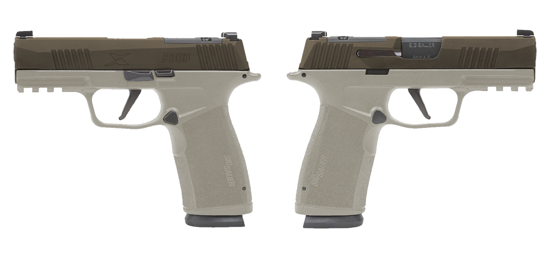 Sig Sauer P365 X-Macro 9mm Pistol with 3.7-inch Barrel, Two 17-Round Magazines, and Two-Tone Bronze/Tan Finish