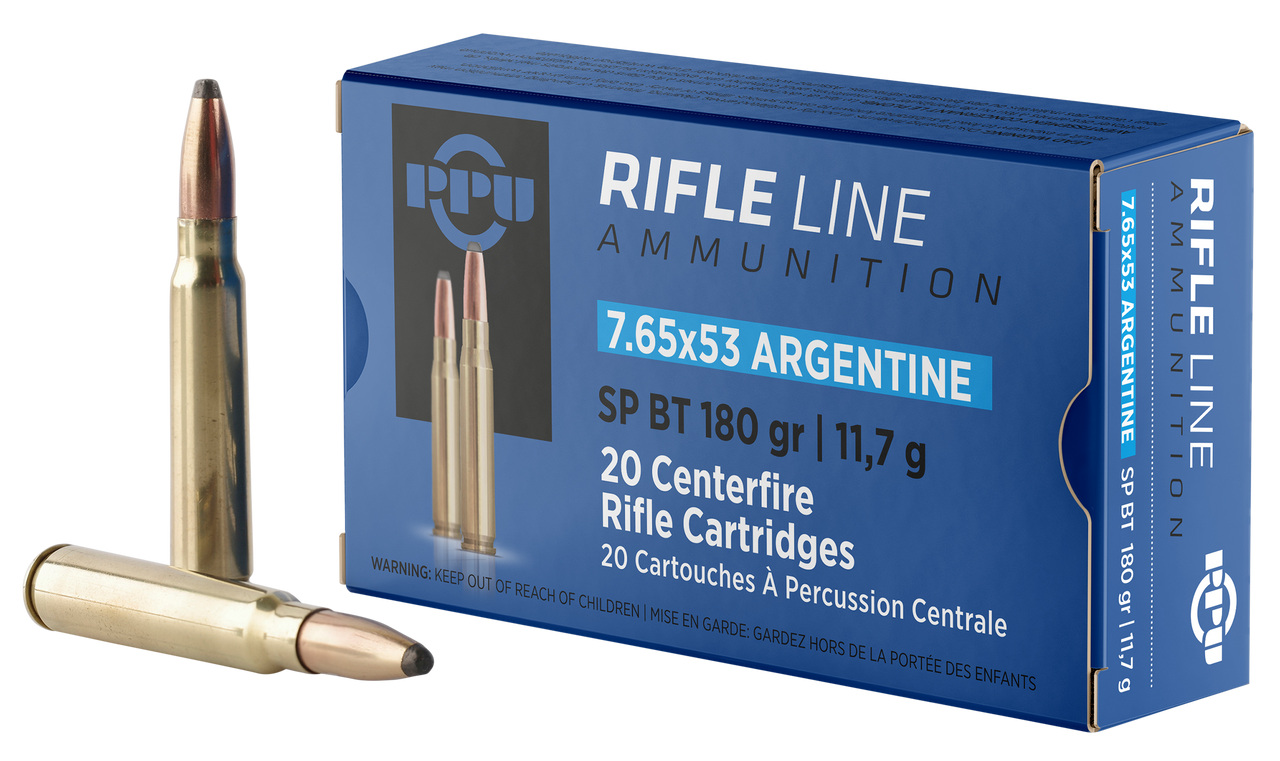 PPU 7.65x53mm Argentine SP 180GR Rifle Ammunition – 20 Rounds Per Box, 10 Boxes per Case