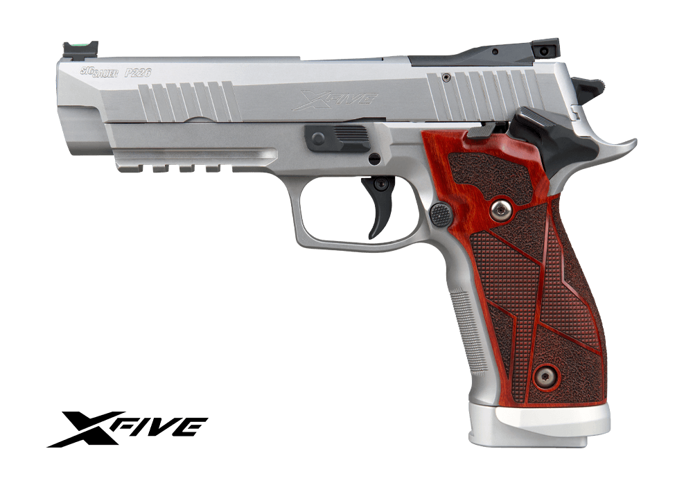 Sig Sauer P226 X5 Custom Works Stainless 9mm Pistol with Wood Grips and Three Magazines