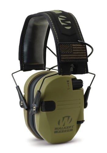 Walkers Game Ear Razor Patriot Series Electronic Ear Muffs – OD Green/Black, Over-the-Head Fit